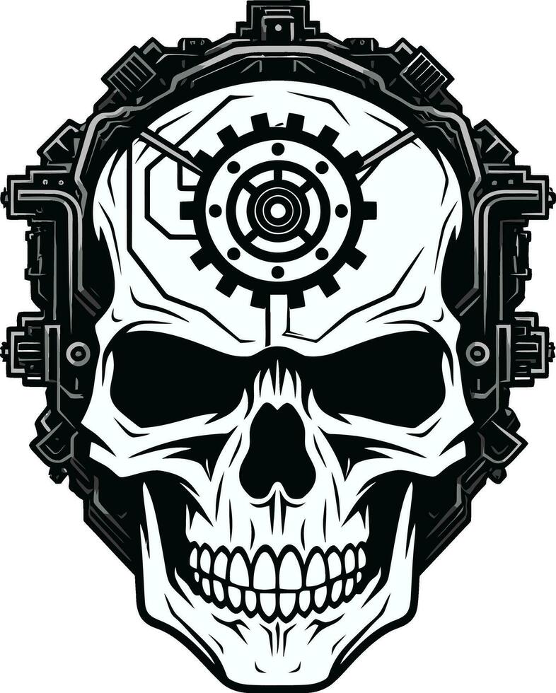 scolpito Tech cranio simbolo dove arte incontra ingegneria mistico nero cranio profilo il segreti di il macchina vettore