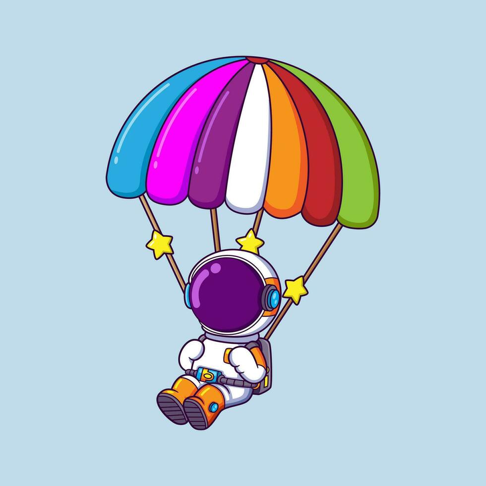 astronauta cartone animato personaggio paracadutismo e paracadutismo nel il cielo vettore
