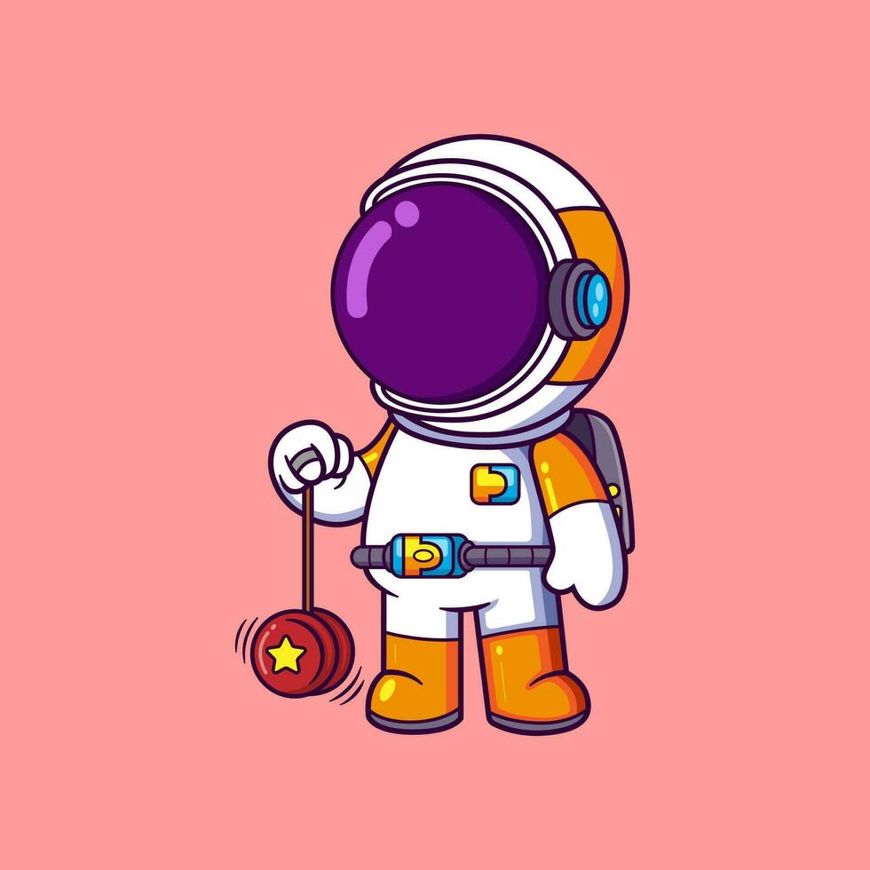 carino astronauta giocando yo yo cartone animato personaggio vettore