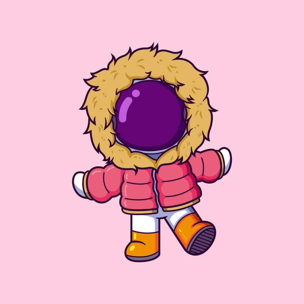 carino astronauta con inverno indossare cartone animato personaggio vettore