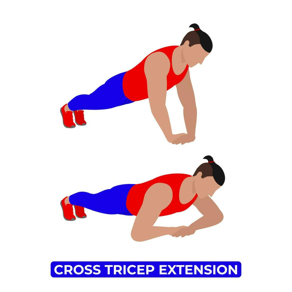 vettore uomo fare attraversare tricipiti estensione. peso corporeo fitness braccio tricipiti allenarsi esercizio. un educativo illustrazione su un' bianca sfondo.