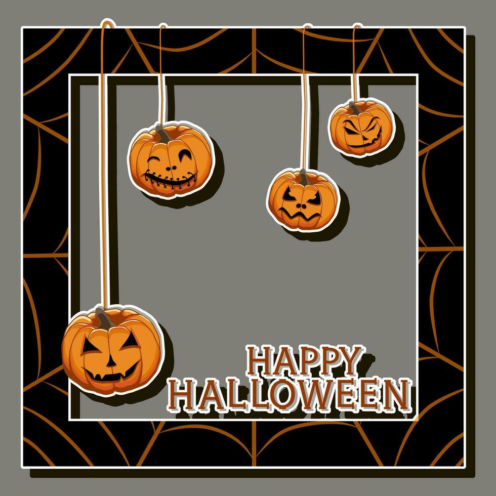 illustrazione su tema etichetta per celebrazione vacanza Halloween con arancia zucche vettore