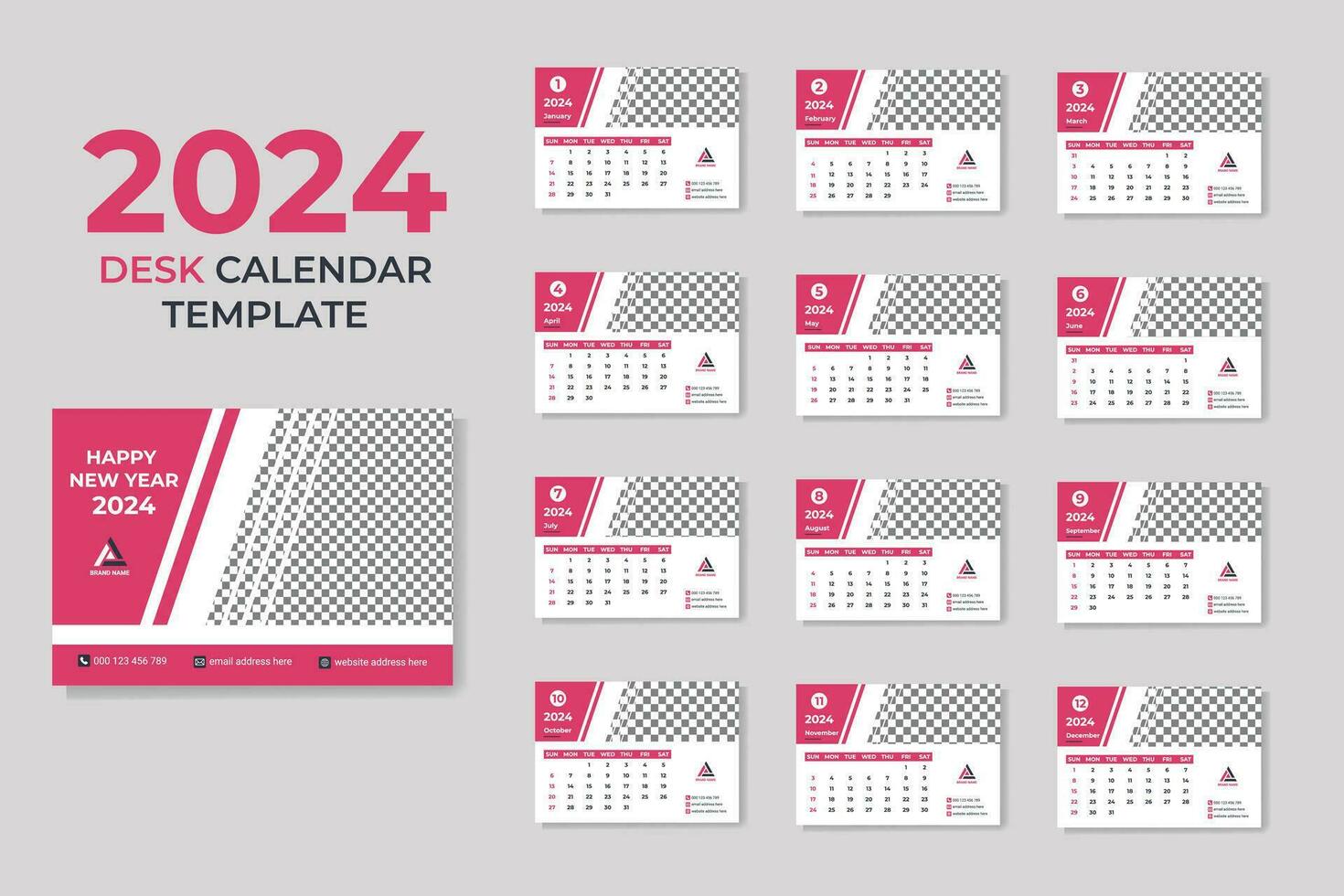 creativo e pulito attività commerciale scrivania calendario 2024 Stampa modello vettore professionista