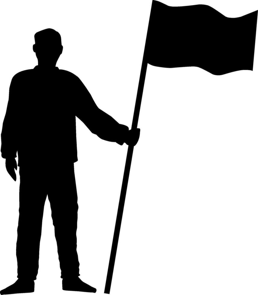 uomo Tenere bandiera vettore illustrazione. persone Tenere bandiera grafico risorse per icona, simbolo, o cartello. uomo Tenere bandiera silhouette per libertà, indipendenza o patriottismo