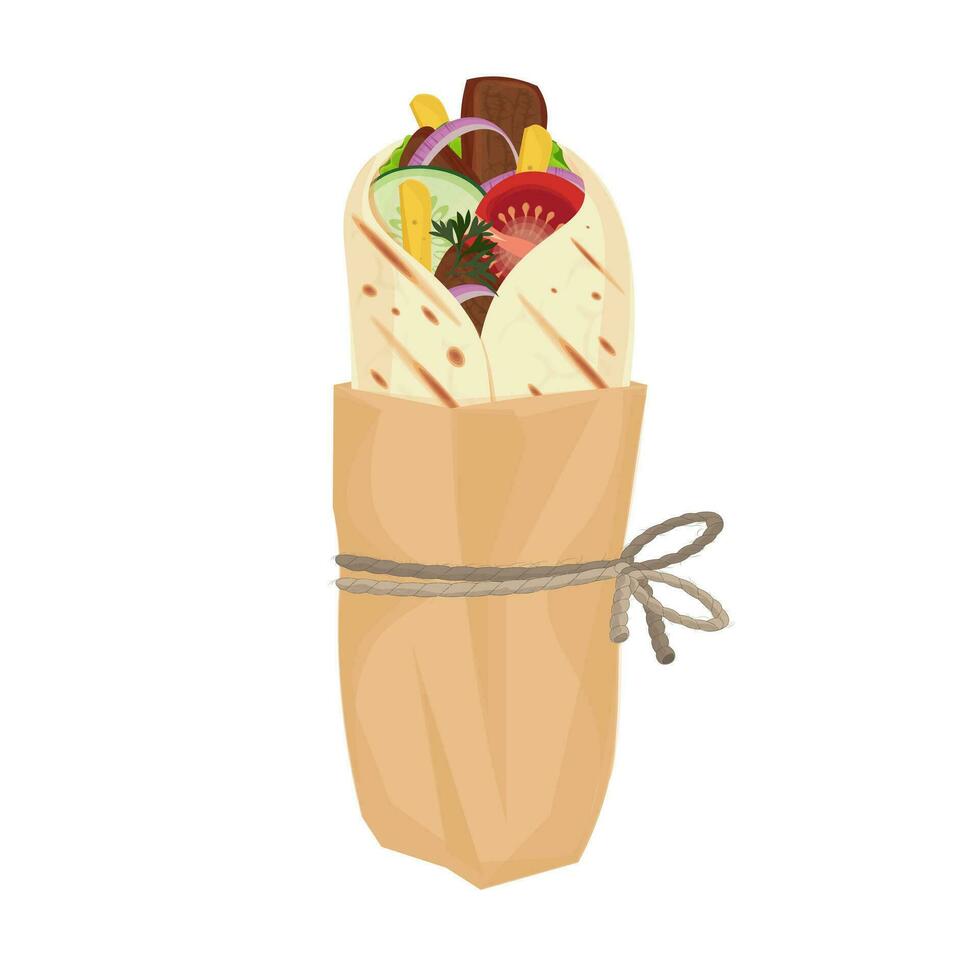 illustrazione logo strada cibo pollo shawarma vettore