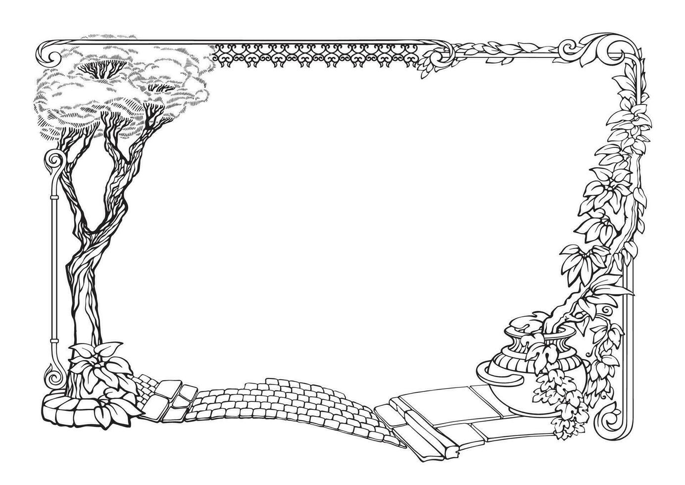 schema confine con tropicale impianti. disegnato a mano strada impianti telaio. vettore. vettore