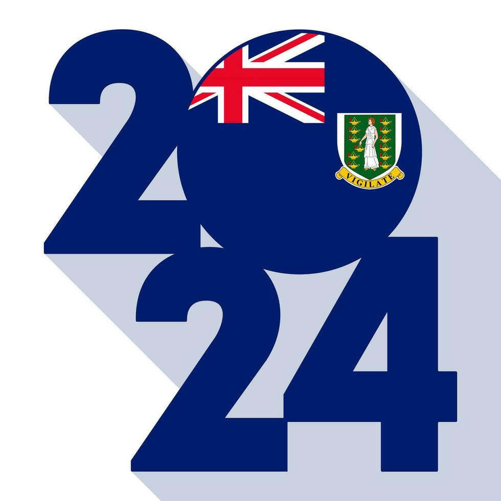 contento nuovo anno 2024, lungo ombra bandiera con vergine isole bandiera dentro. vettore illustrazione.