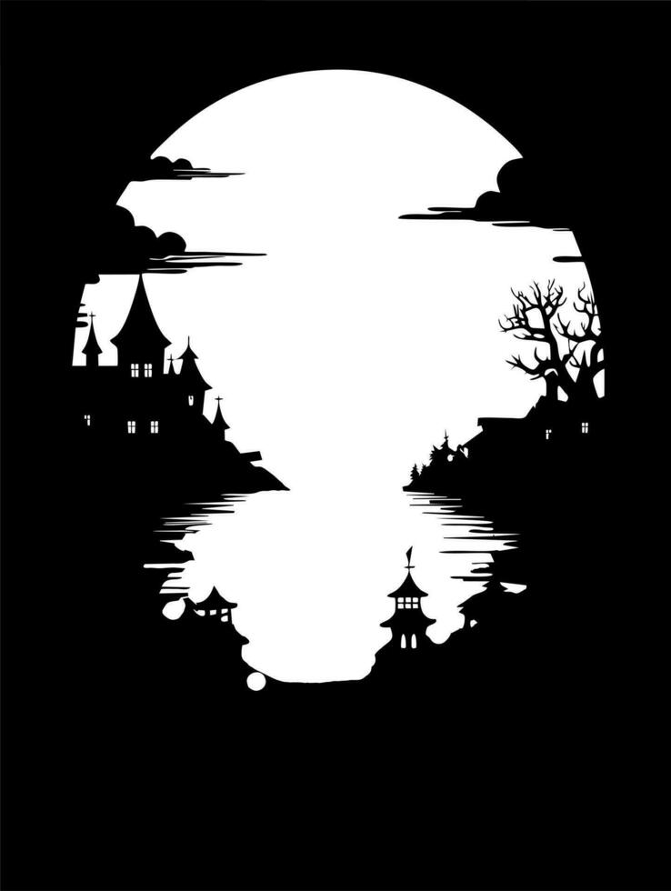 telaio nero e bianca silhouette di un' castello vettore