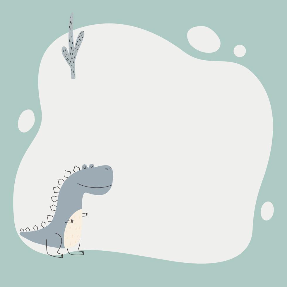 simpatico dinosauro con una cornice macchiata in semplice stile cartone animato disegnato a mano. vettore