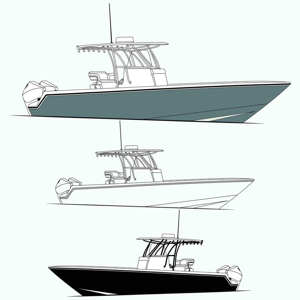lato Visualizza linea disegno di mare pesca barca nero e bianca arte trattamento. vettore