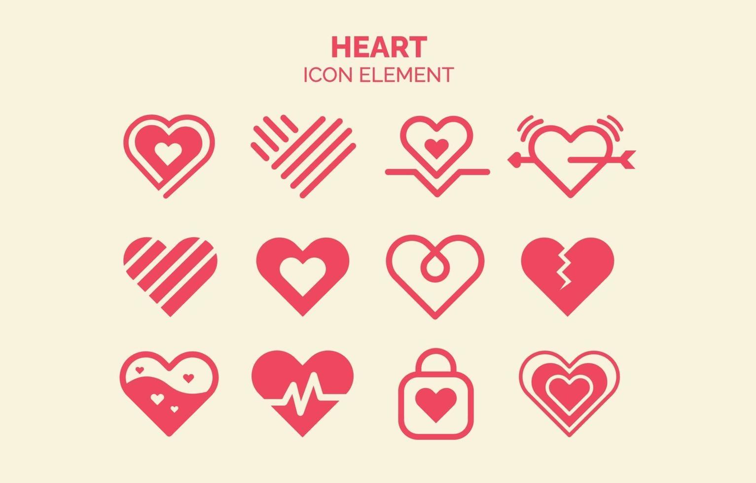 set di elementi dell'icona del cuore vettore