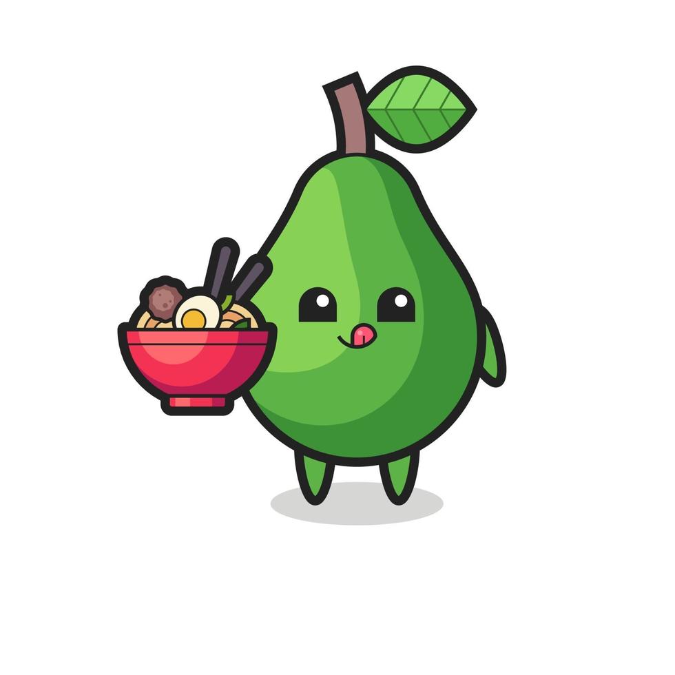 simpatico personaggio di avocado che mangia noodles vettore