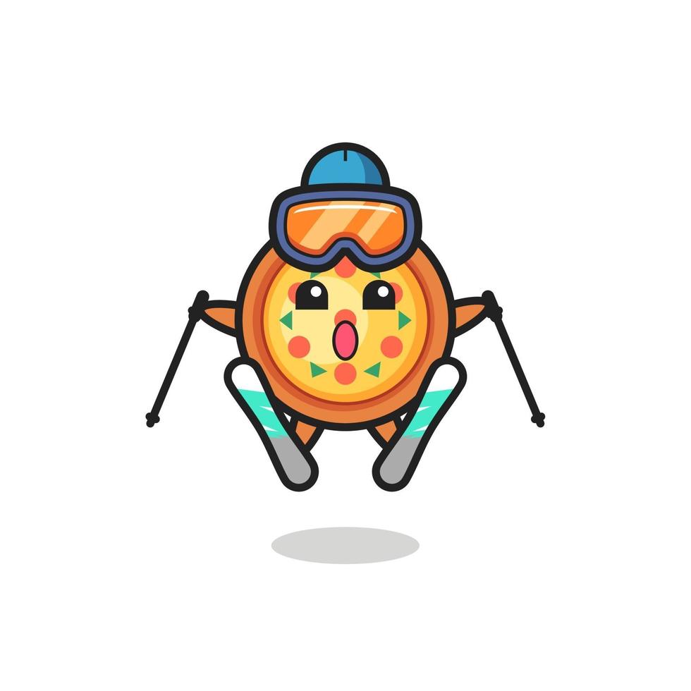 personaggio mascotte della pizza come giocatore di sci vettore