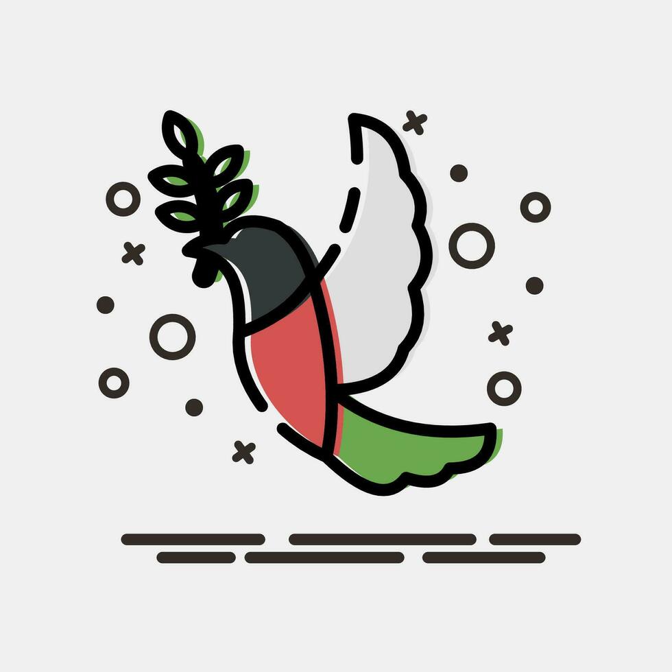 icona un' colomba trasporto un oliva ramo. Palestina elementi. icone nel mbe stile. bene per stampe, manifesti, logo, infografica, eccetera. vettore