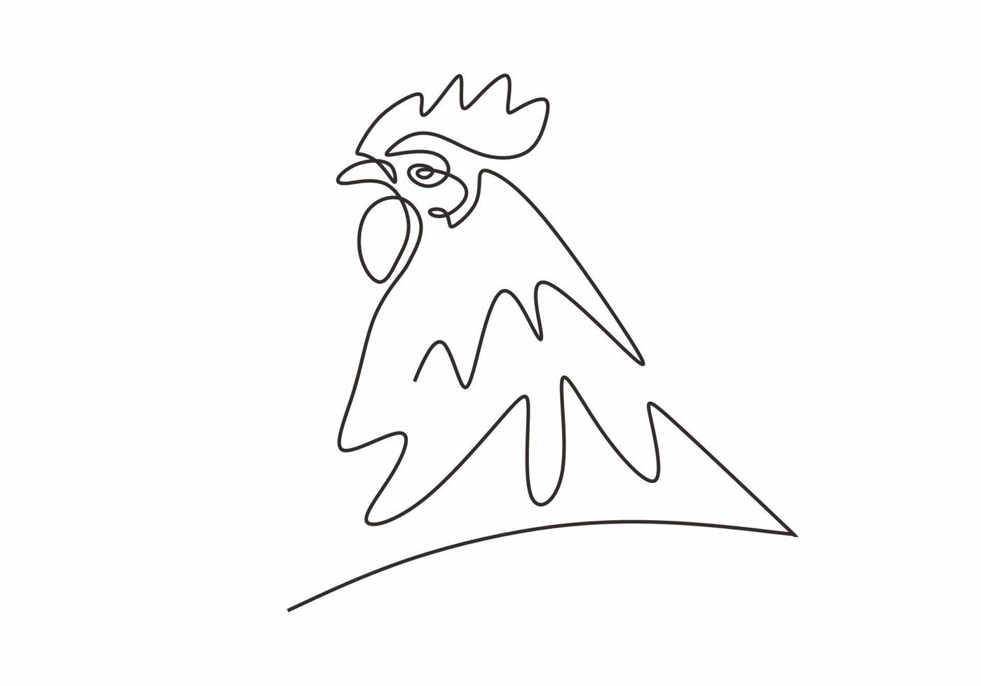 gallo di pollo continua un minimalismo di disegno a tratteggio. vettore