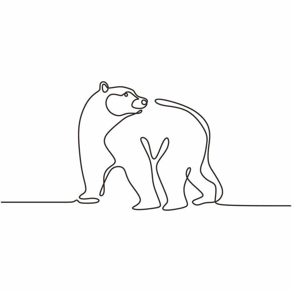 disegno a linea singola continuo di animali selvatici orso vettore