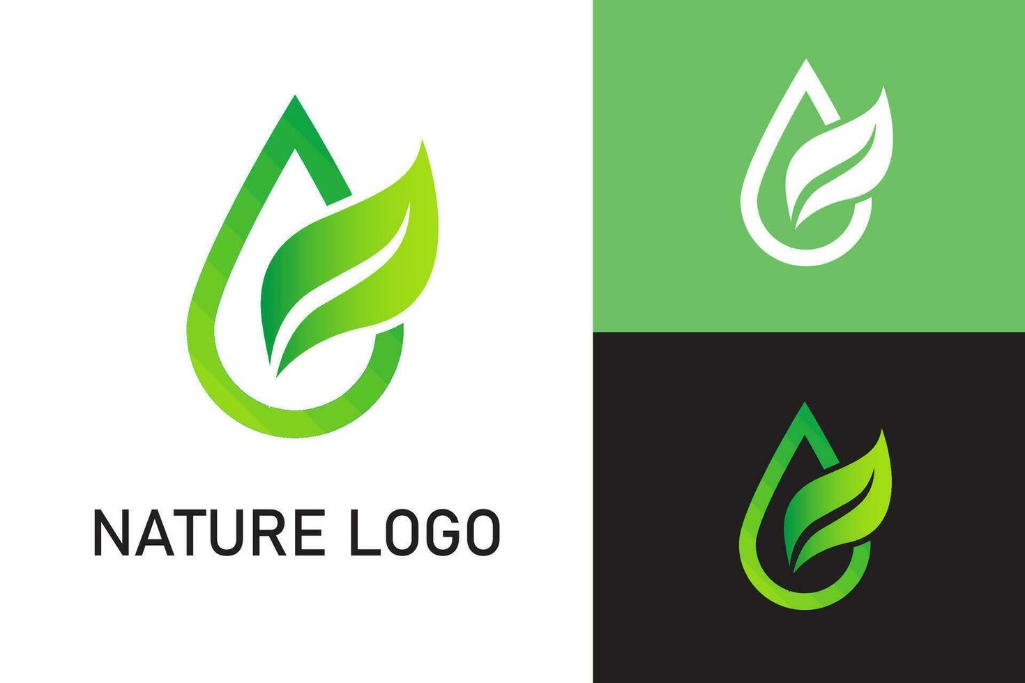 astratto logo verde natura le foglie con far cadere acqua. design concetto ecologia, ambiente vettore