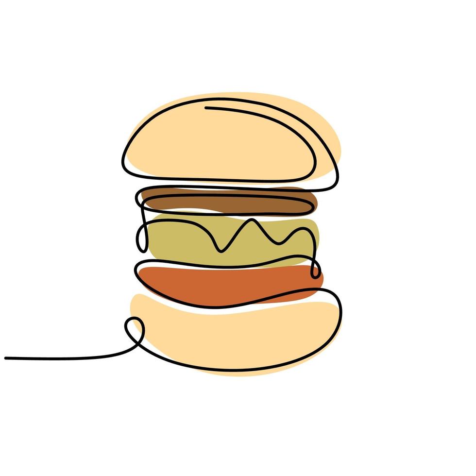 disegno in linea continua del minimalismo del cibo per hamburger vettore