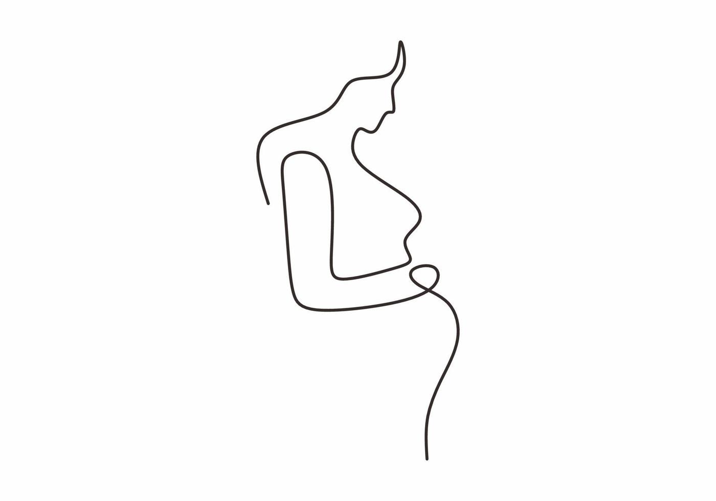 disegno a tratteggio continuo di una donna incinta felice vettore