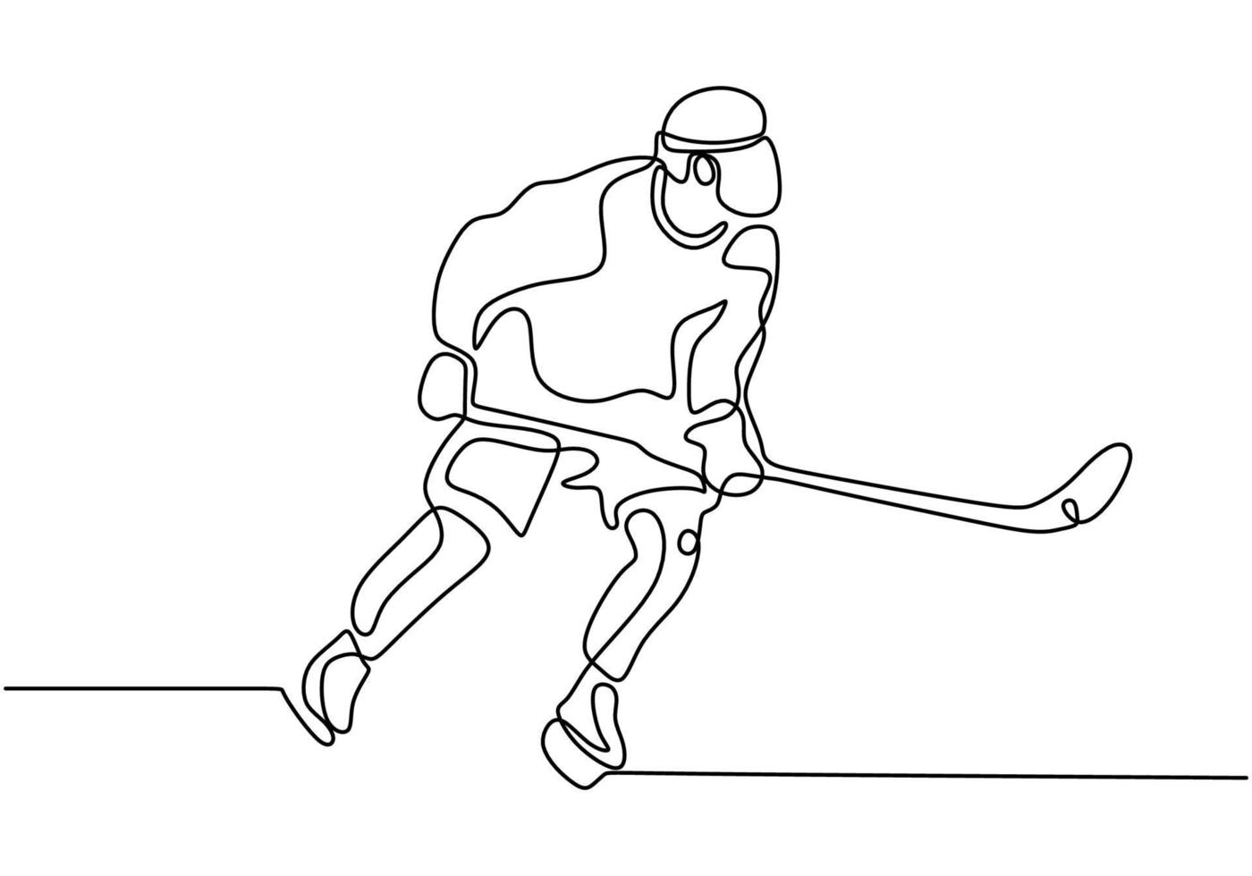 giocatore di hockey su ghiaccio un'illustrazione vettoriale di disegno a tratteggio continuo.