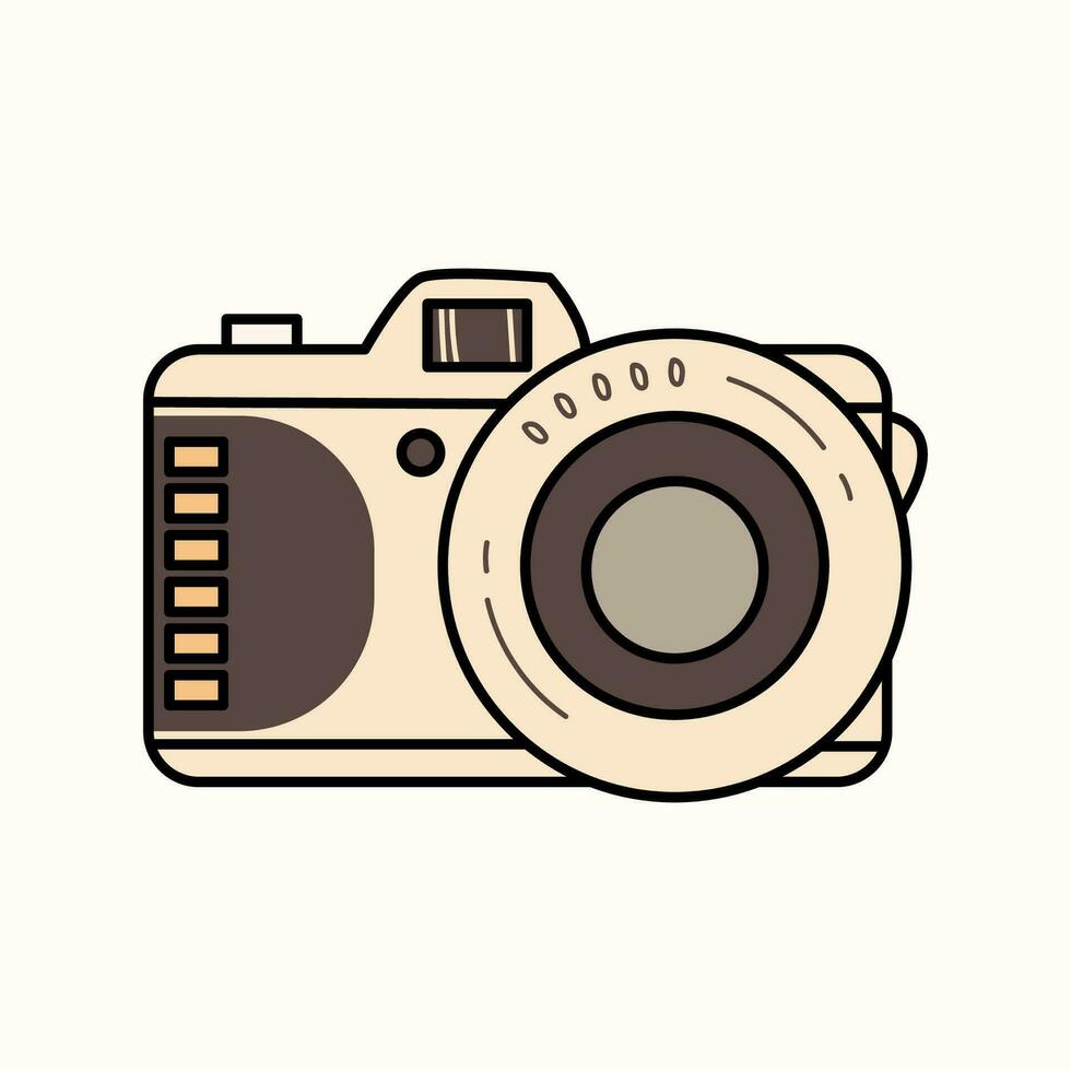 carino minimalista illustrazione di un vecchio stile Vintage ▾ telecamera isolato su un' leggero sfondo. scarabocchio cartone animato elemento, retrò colori. vettore
