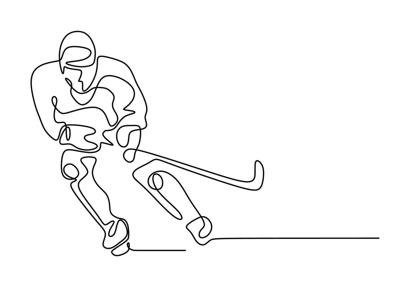 uomo che gioca a hockey su ghiaccio. disegno a linea continua vettore