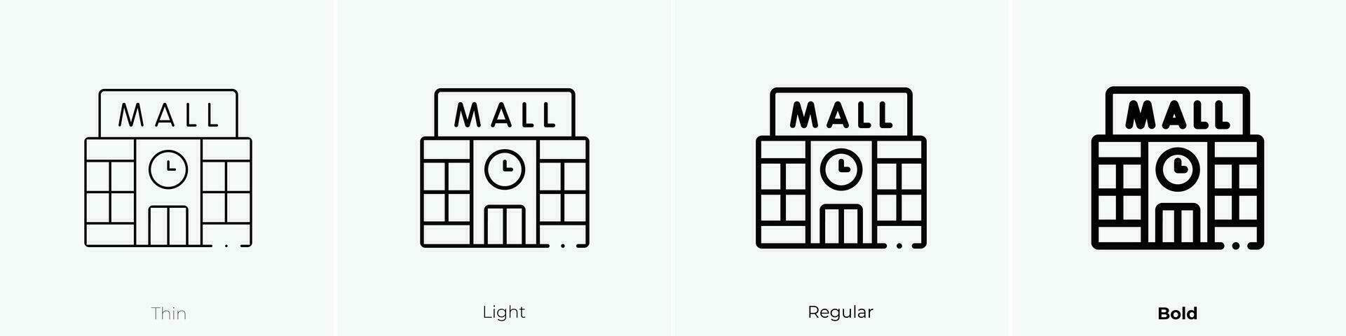 shopping centro commerciale icona. sottile, luce, regolare e grassetto stile design isolato su bianca sfondo vettore
