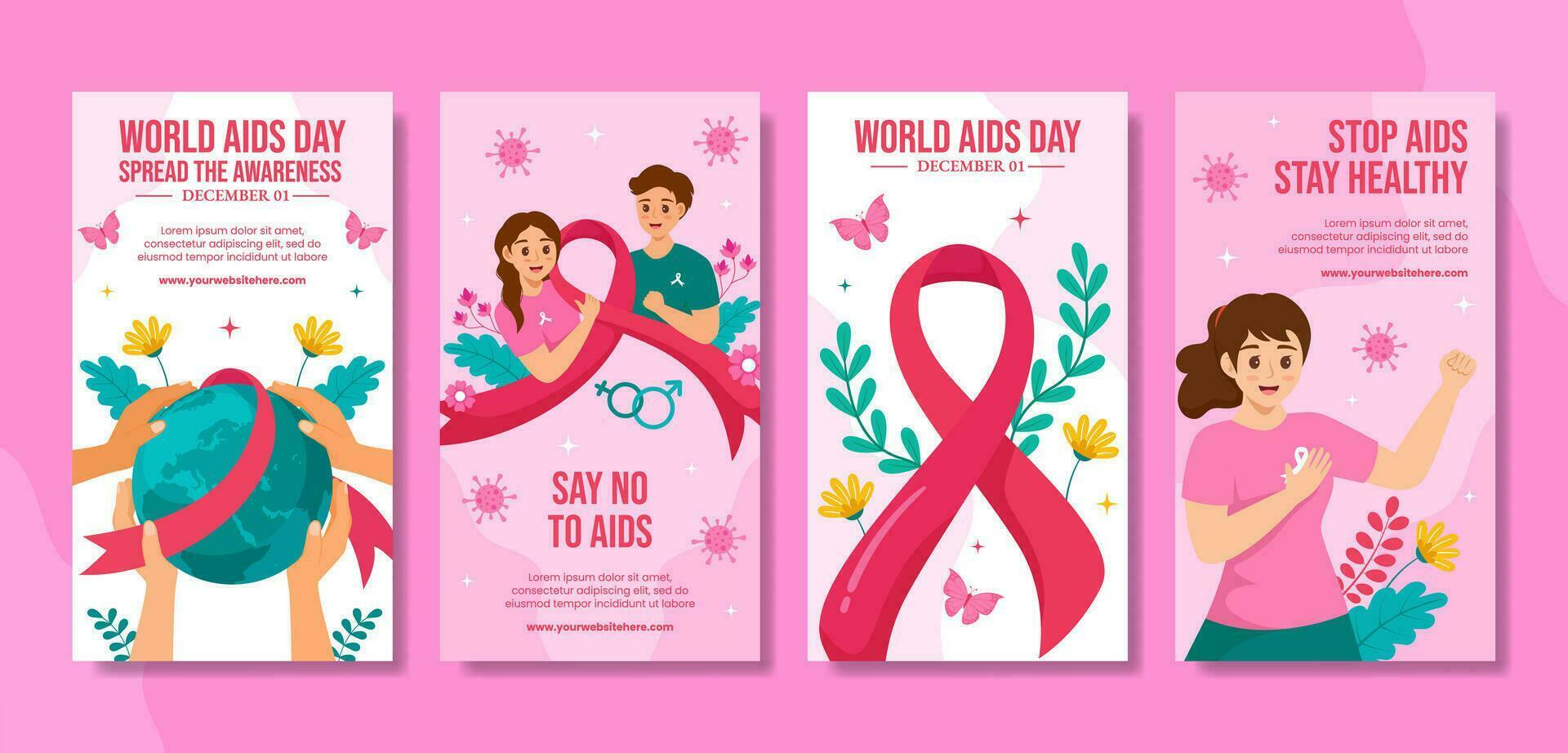 AIDS giorno sociale media storie piatto cartone animato mano disegnato modelli sfondo illustrazione vettore