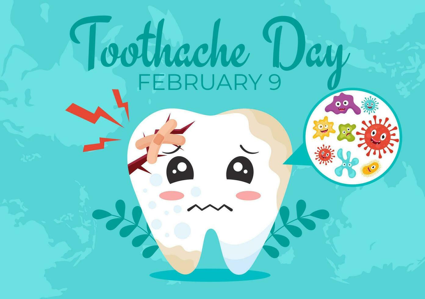 nazionale mal di denti giorno vettore illustrazione su febbraio 9 per dentale igiene così come non per causa dolore a partire dal germi o batteri nel piatto sfondo