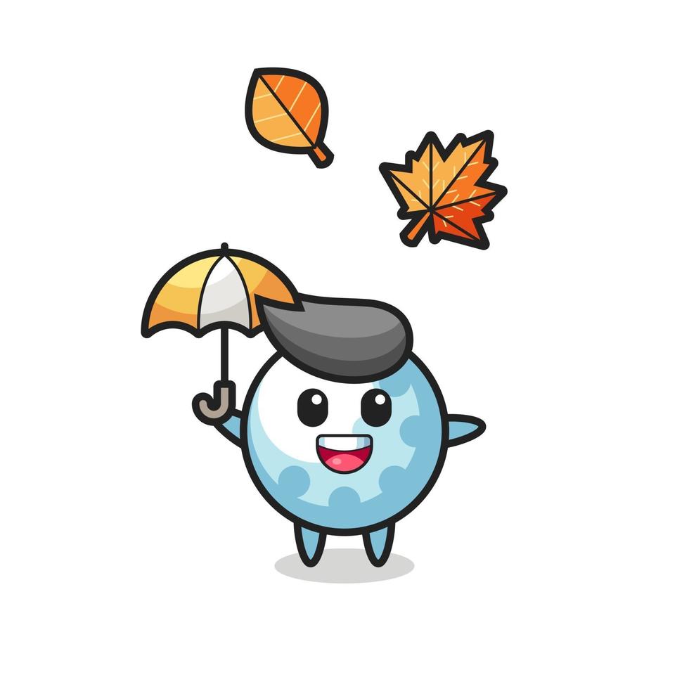 cartone animato del simpatico golf con ombrello in autunno vettore