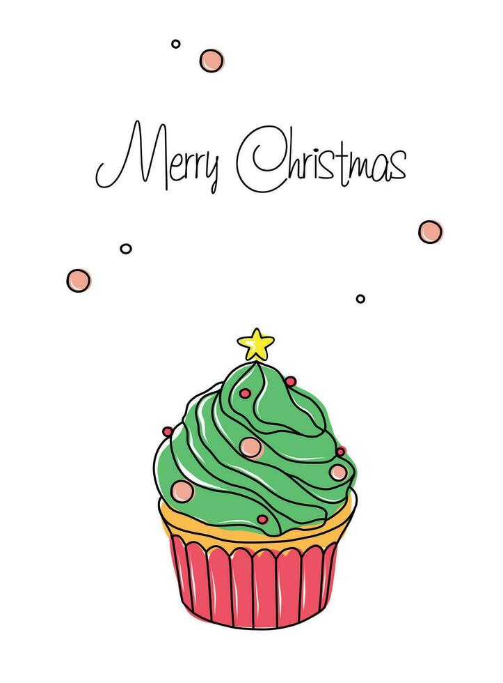 Natale saluto carta. Natale Cupcake con Natale albero. vettore illustrazione. dolce Congratulazioni su il vacanza.