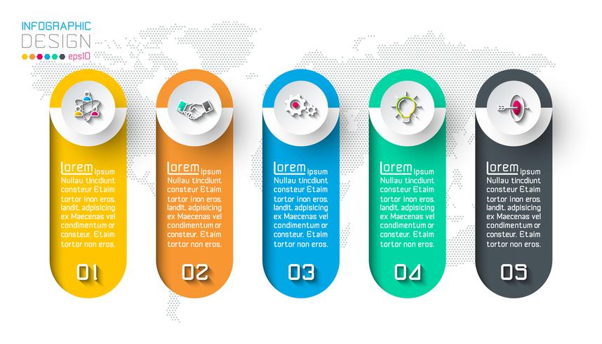 Infografica di affari con 5 passaggi. vettore