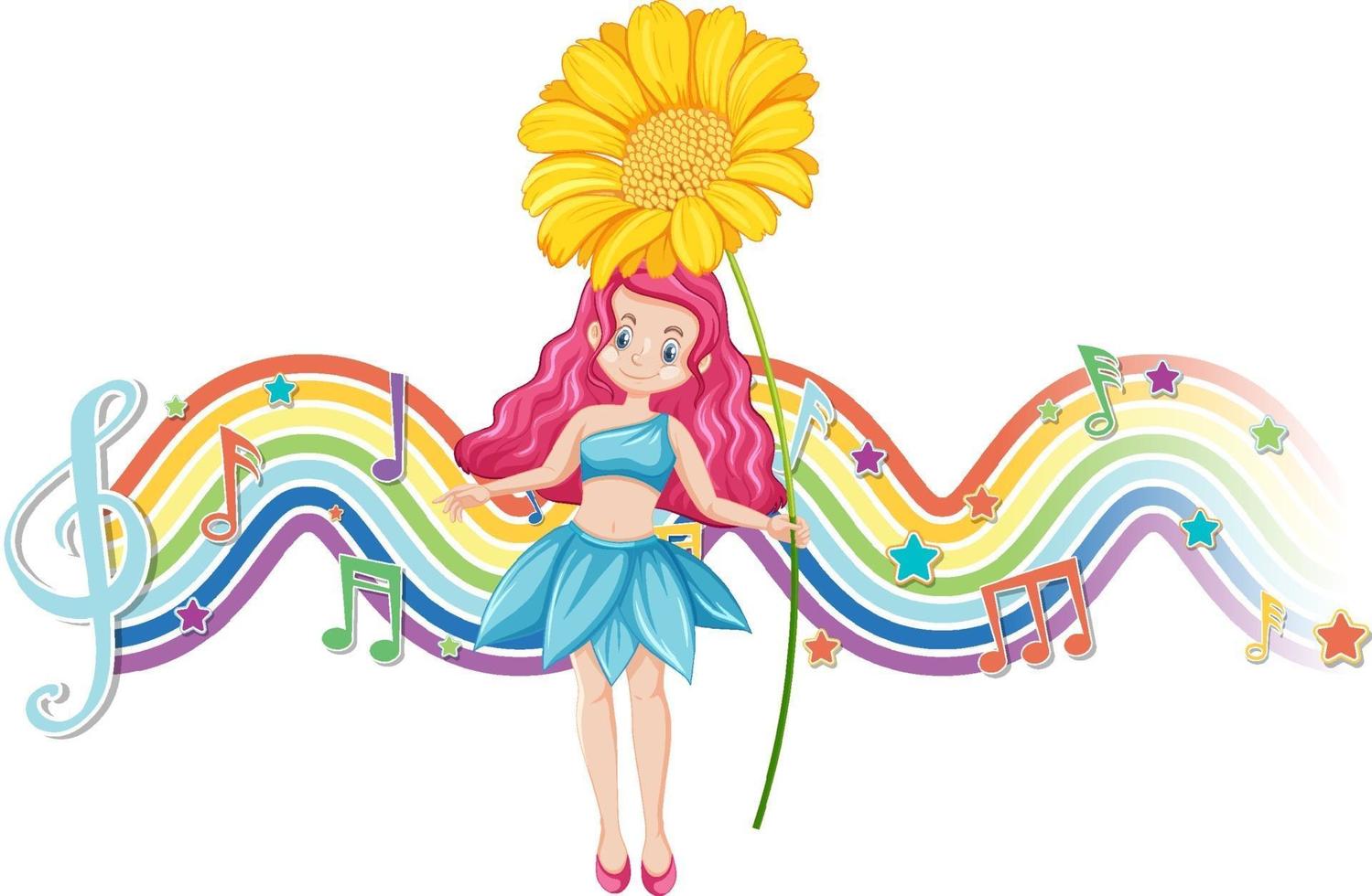 simpatico personaggio dei cartoni animati fata con onda arcobaleno vettore