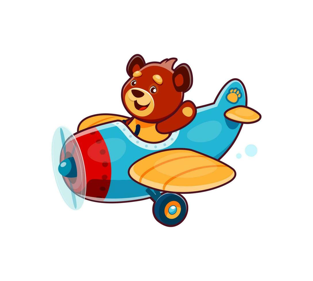 cartone animato carino orso animale personaggio su aereo, pilota vettore