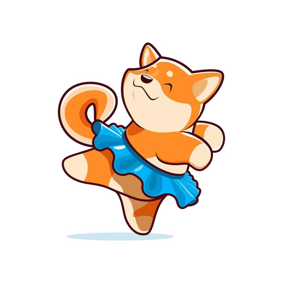 cartone animato cane shiba inu personaggio danza ballerina vettore
