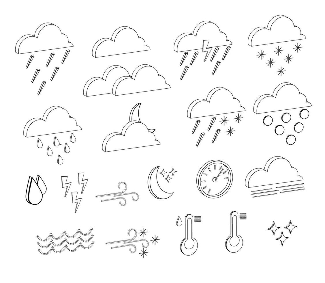 impostato di contorno isometrico tempo metereologico previsione icone vettore