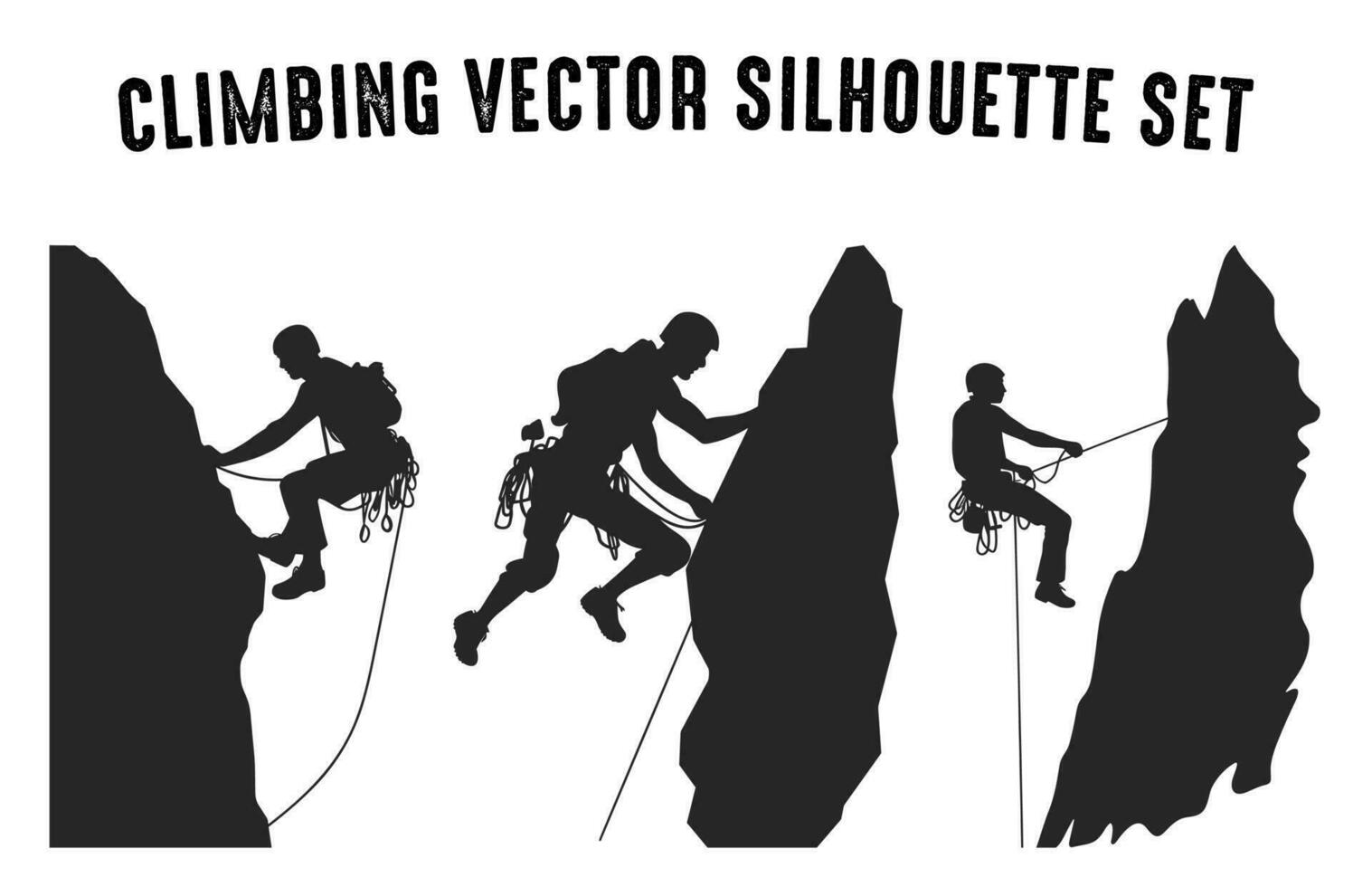 scalatore vettore silhouette clipart fascio, montagna arrampicata sagome nel diverso pose, roccia scalatore nero silhouette impostato