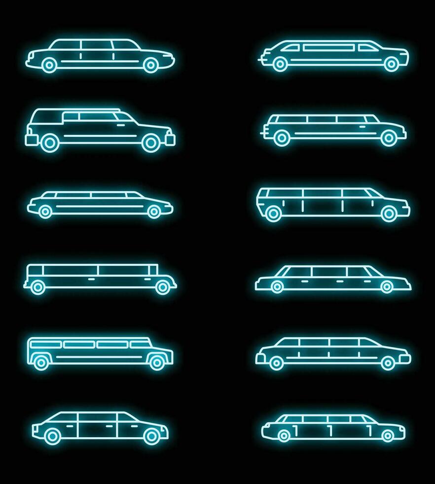 nozze limousine icone impostato vettore neon