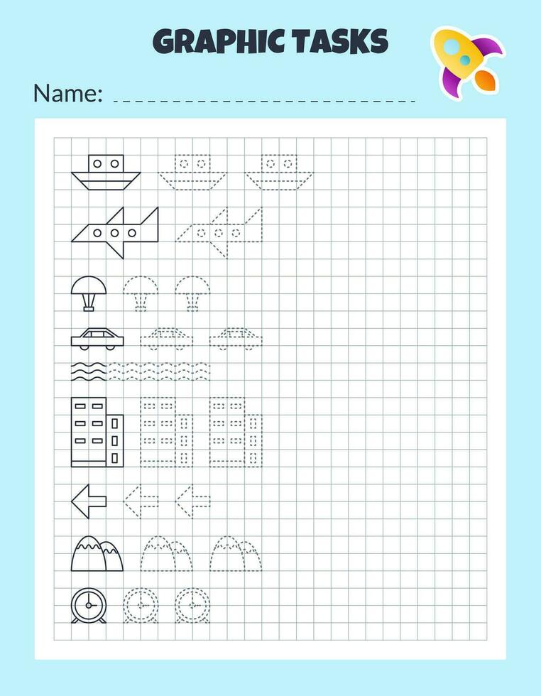 disegno di cellule. educativo gioco per prescolastico bambini. fogli di lavoro per praticante logica e il motore abilità. gioco per bambini. grafico compiti con diverso oggetti e elementi. vettore illustrazione