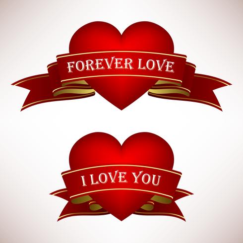 Banner di San Valentino Love Heart Ribbon Scroll. vettore