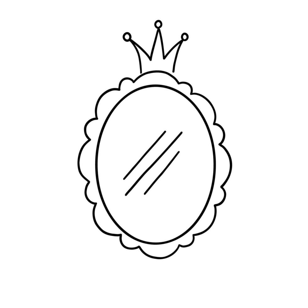 Principessa corona specchio scarabocchio telaio vettore