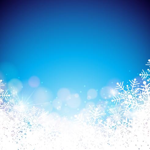Tema di Natale con fiocchi di neve su sfondo blu vettore