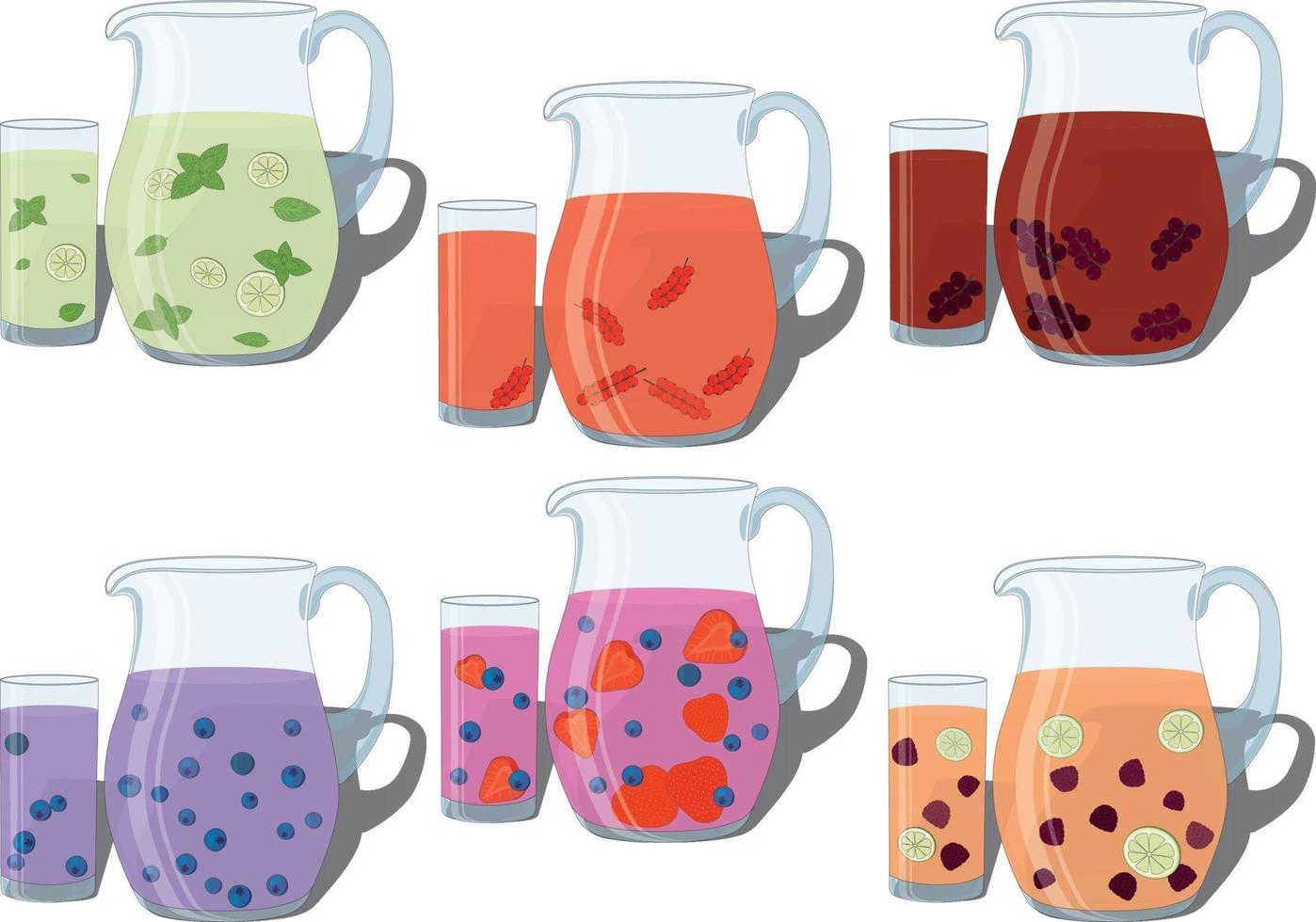 rinfrescanti bevande estive fredde con frutta e bacche in brocca e bicchiere vettore