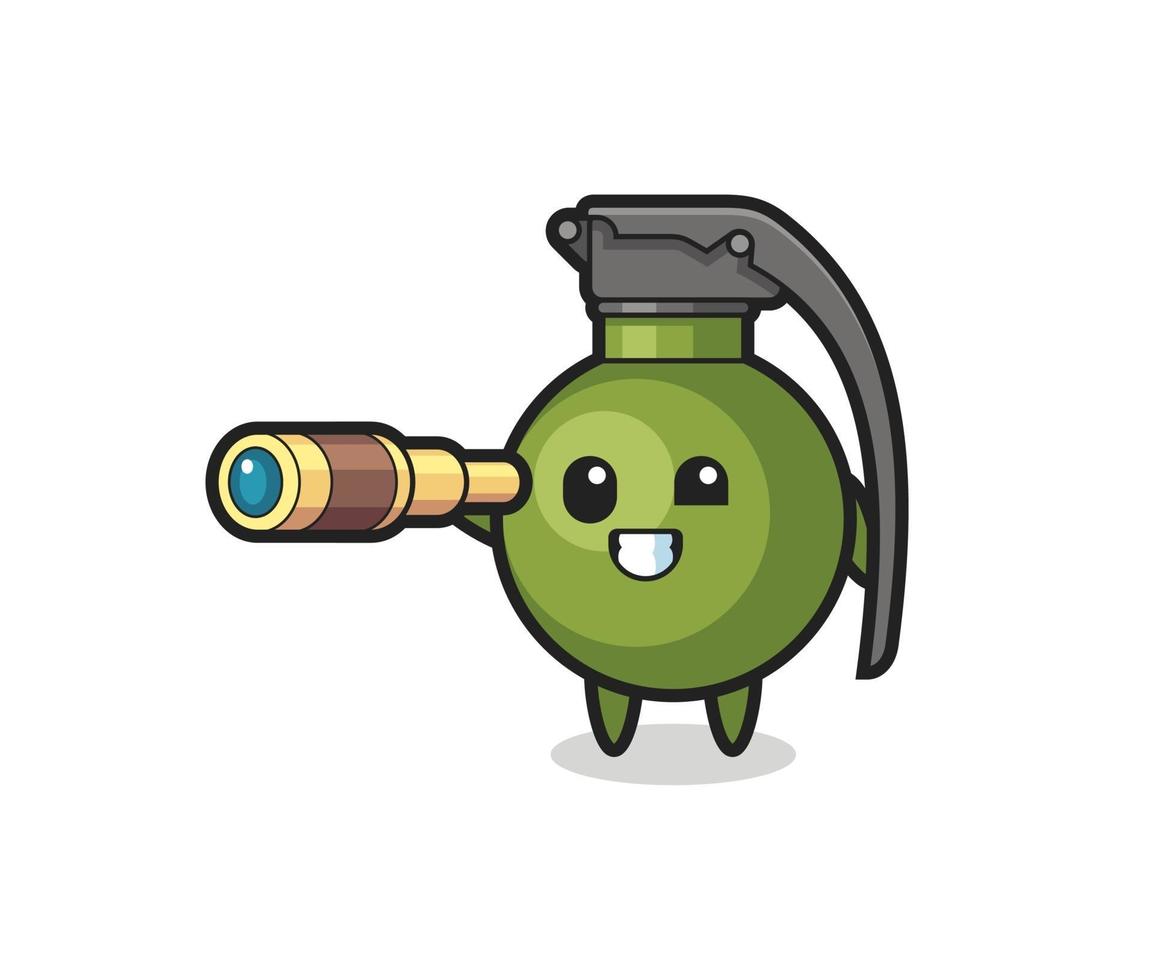 il simpatico personaggio granata tiene in mano un vecchio telescopio vettore
