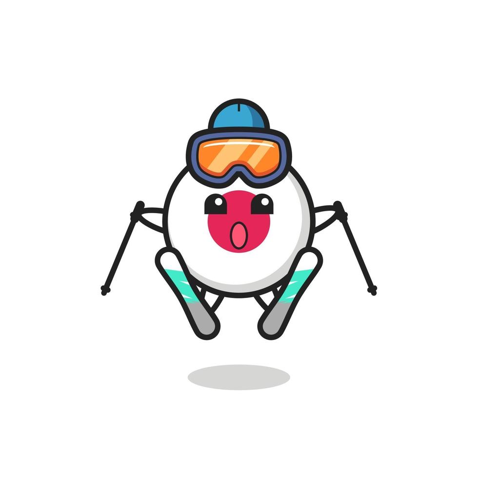 personaggio della mascotte del distintivo della bandiera del giappone come giocatore di sci vettore