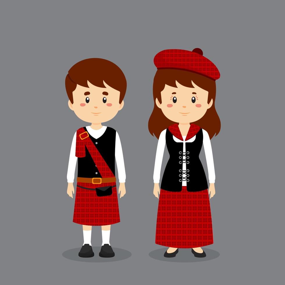 personaggio di coppia che indossa l'abito nazionale scozzese vettore