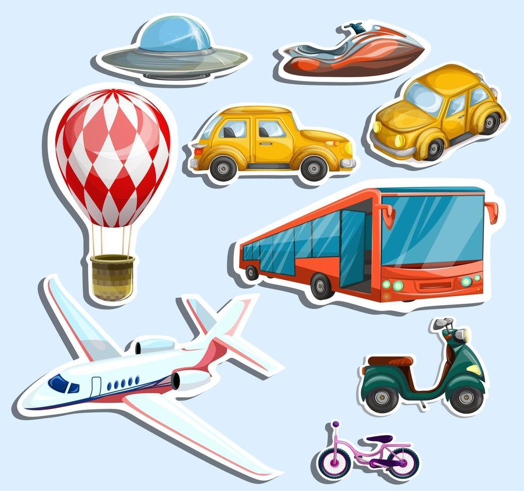 immagine vettoriale di adesivi per il trasporto in stile cartone animato