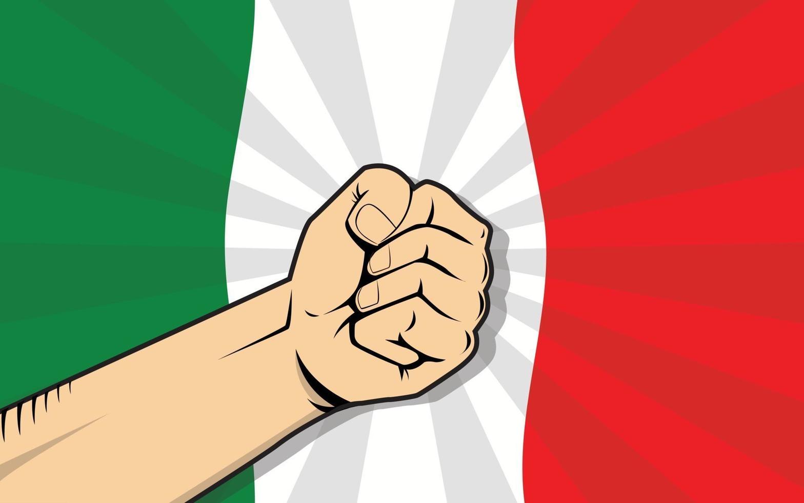 italia europa paese lotta simbolo di protesta con mano forte e bandiera vettore