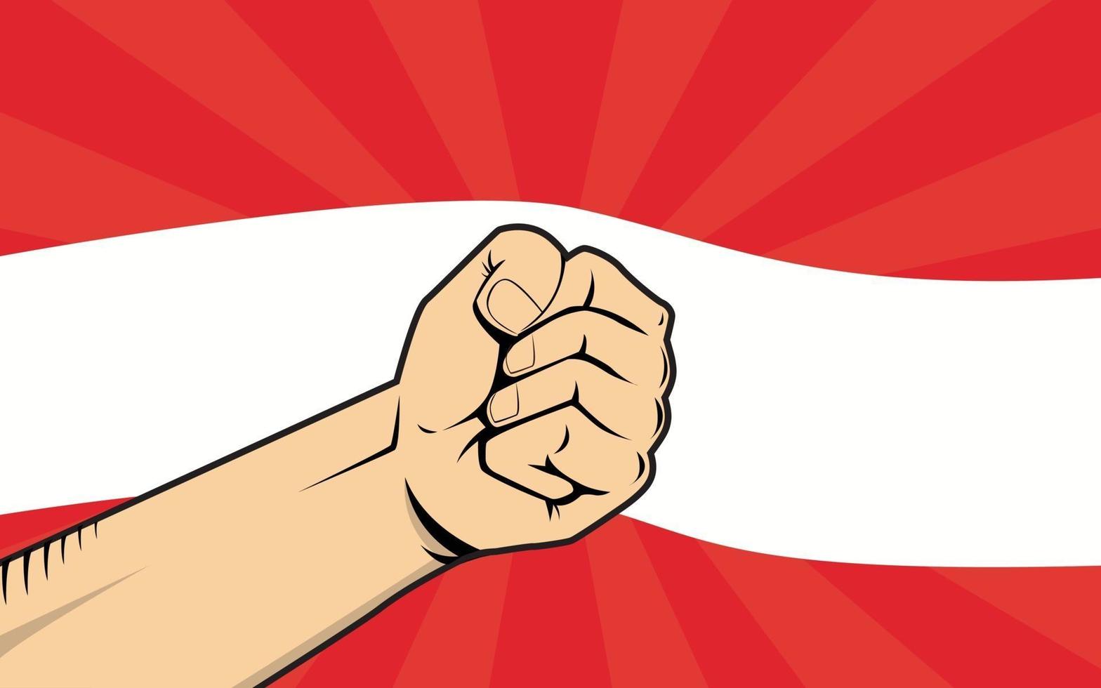 l'austria combatte il simbolo di protesta con la mano forte e la bandiera come sfondo vettore