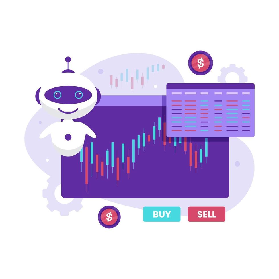 concetto di design dell'illustrazione di trading azionario automatico del robot vettore